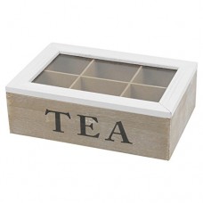 Blanc Lid-brown Boîte en bois Boîte à thé à 6 sections - B0796VBWKR
